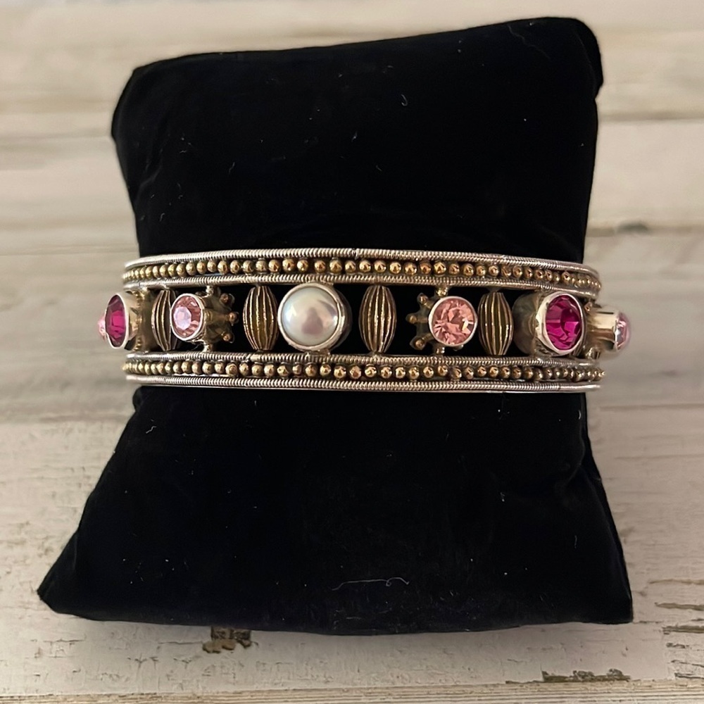Mars & Valentine Sterling Silver Mixed Gemstone Pearl Bangle Bracelet